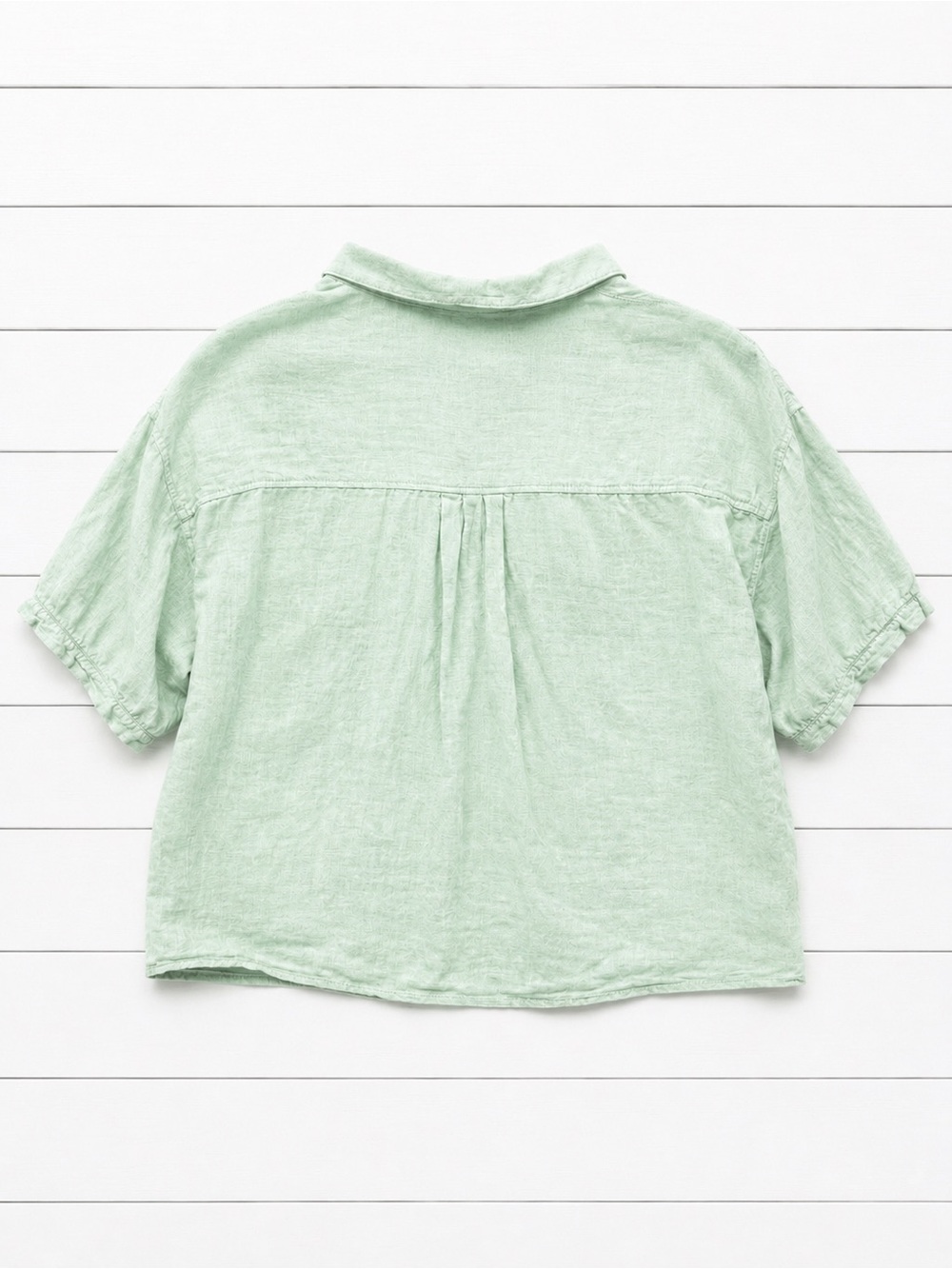 Zara Cropped 100% Linen Button-Up Shirt | Mint Green | Size Small - Picture 4 of 5